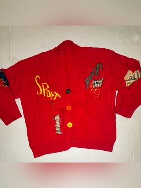 Women's Red Embroidered Button-Front Cardigan Sweater
